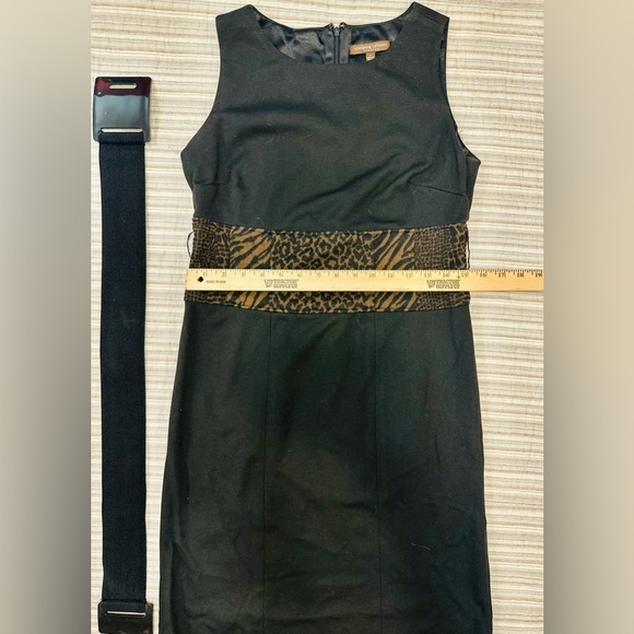 Adrienne Vittadini Black And Leopard Belted Dress, Size 4 - Picture 5 of 12